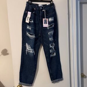 Wax Jean Dark Distressed Mom Jeans